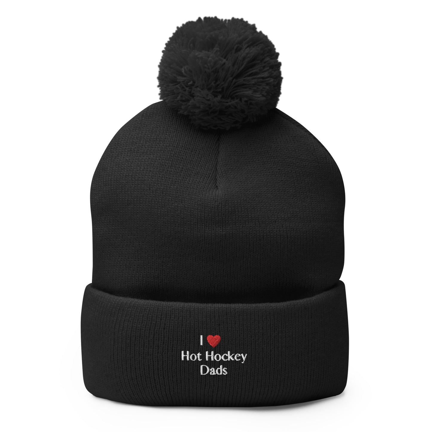 I Love Hot Hockey Dads Pom-Pom Beanie